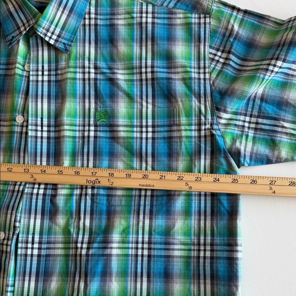 Cinch Blue Green Plaid Short Sleeve Button Down Shirt L Western - Picture 5 of 11